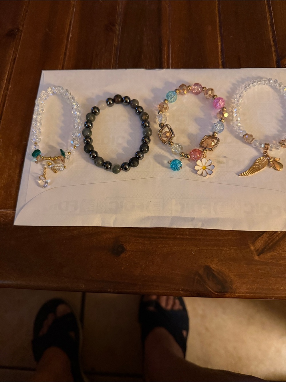 Multicolor Beaded Charm Bracelet Set - of 4 Floral & Wing Charms